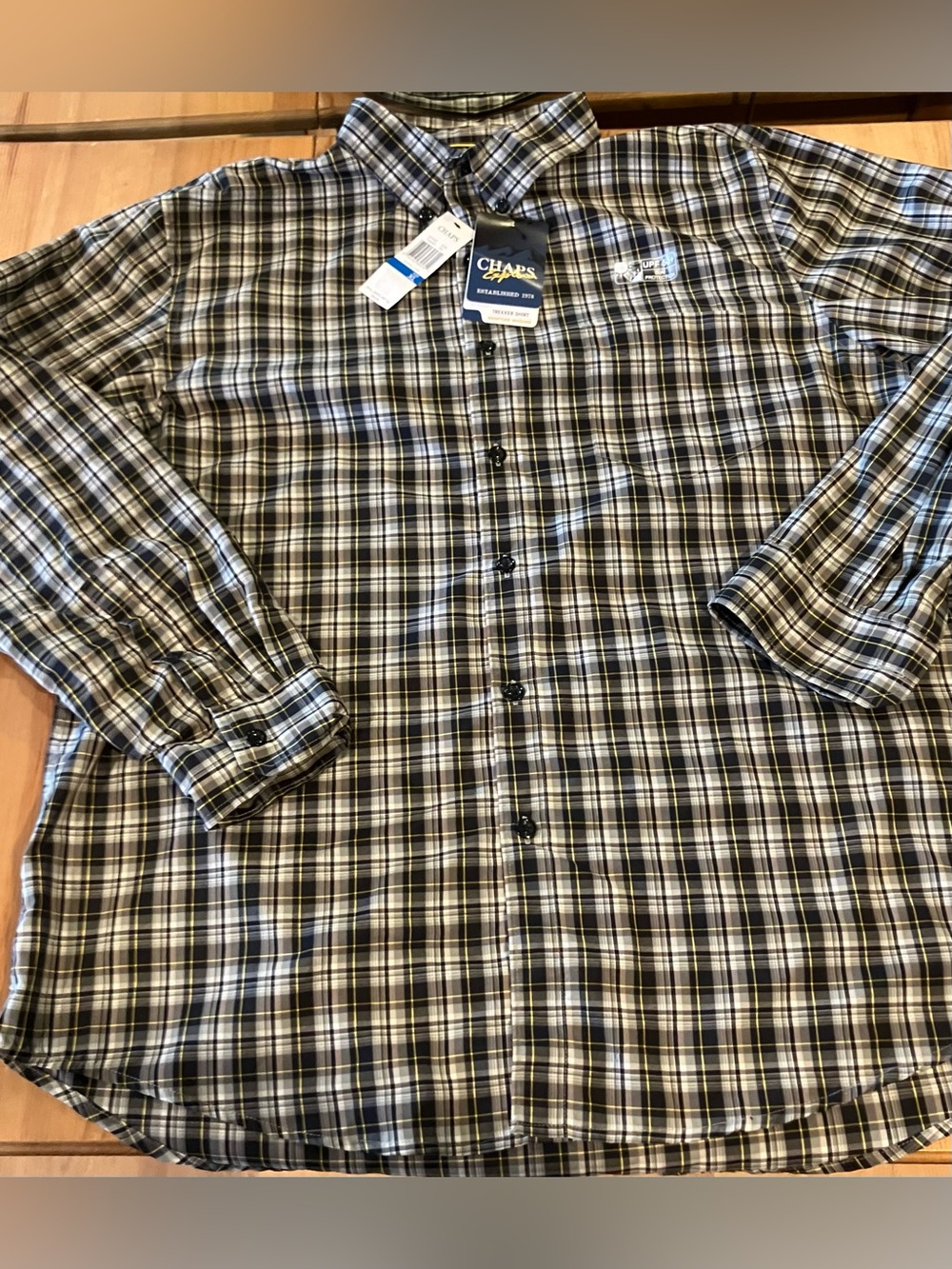 NWT Chaps Explorer Men’s Trekker Plaid Button-Down Shirt - Black, White,Olive XL